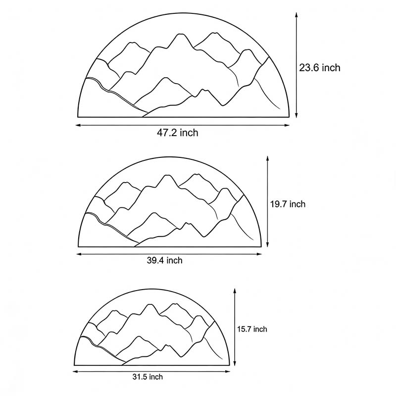 Line drawing of mountain LED wall light dimensions, providing installation specifications.
