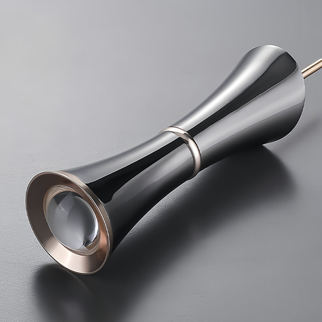 Multiple angle view of small black pendant light displaying versatile mounting options