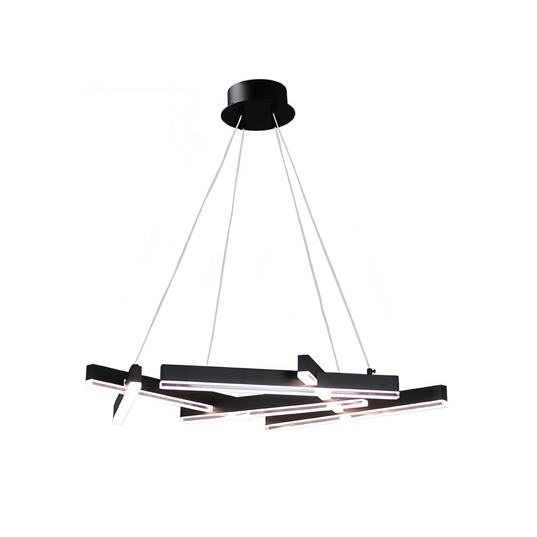 Contemporary small black pendant light with multi-arm chandelier structure and sleek lines