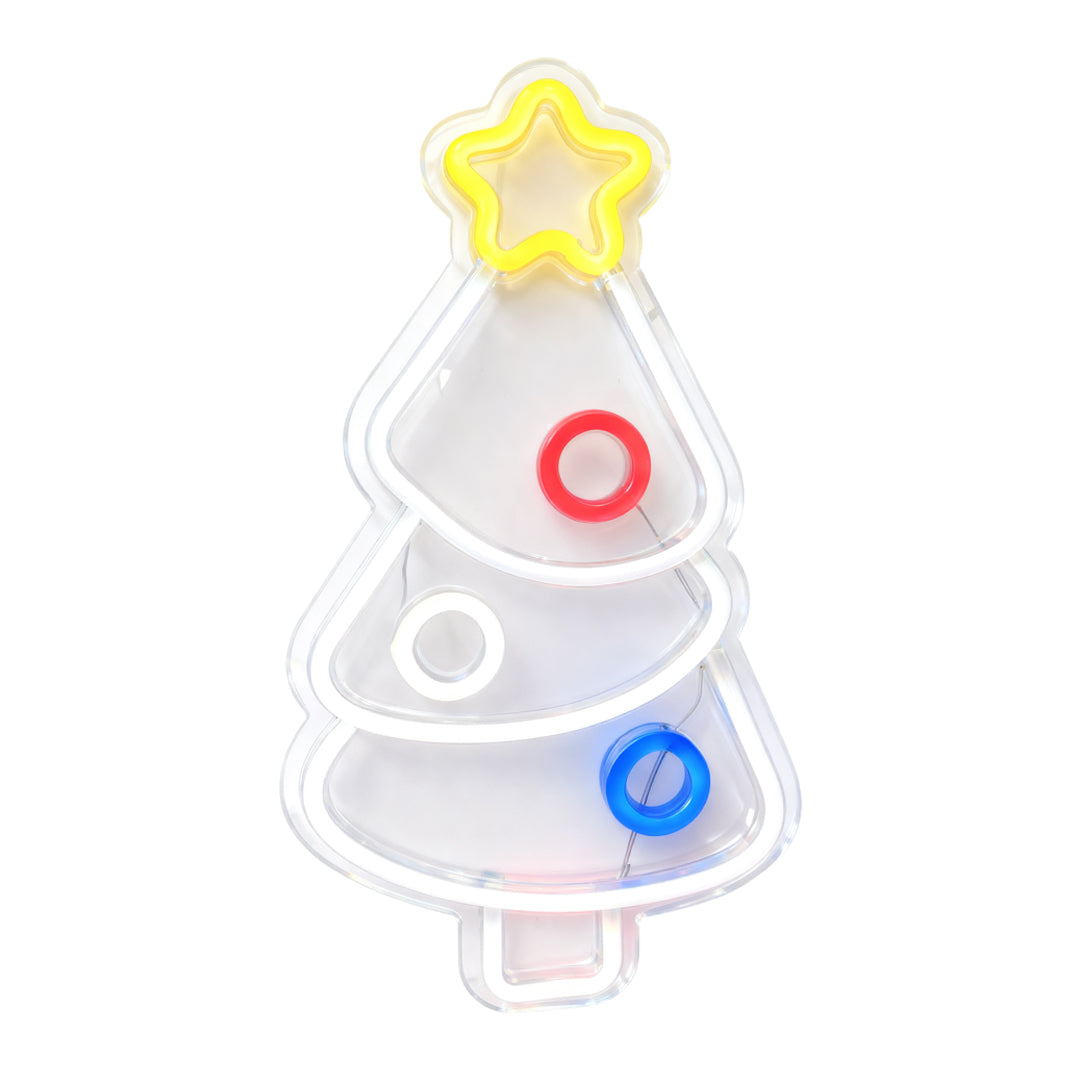 Multi-color Christmas tree LED sign often sold in sets with halloween neon lights for holiday versatility.