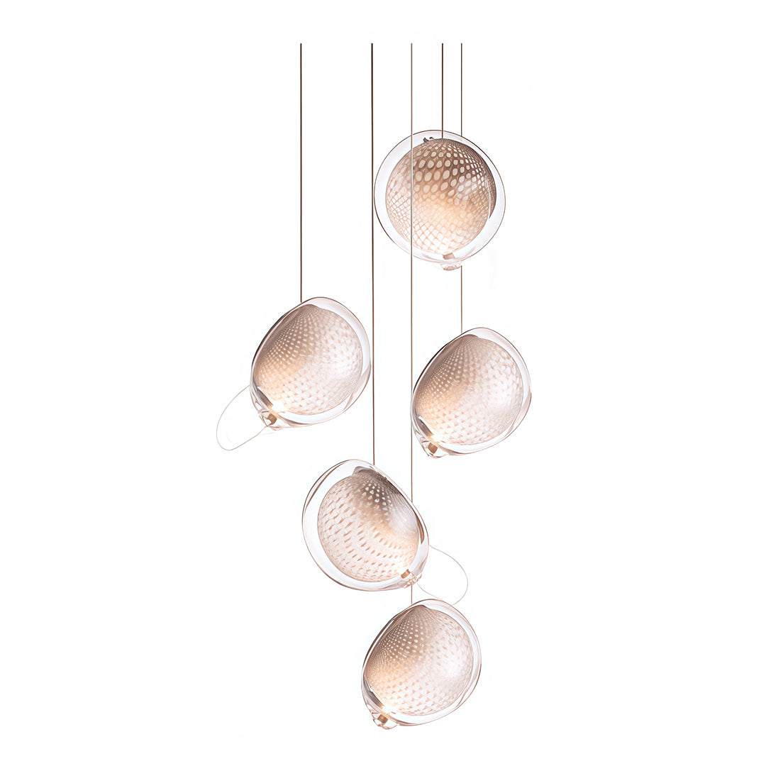 Clustered jellyfish pendant lighting with hanging glass bubbles.