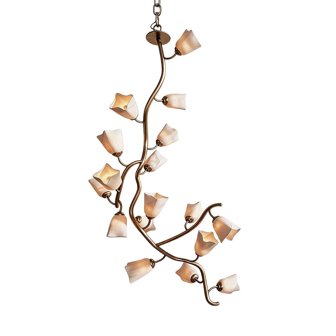 Multi light pendant chandelier in a white background product view with a cascading branch-inspired design.