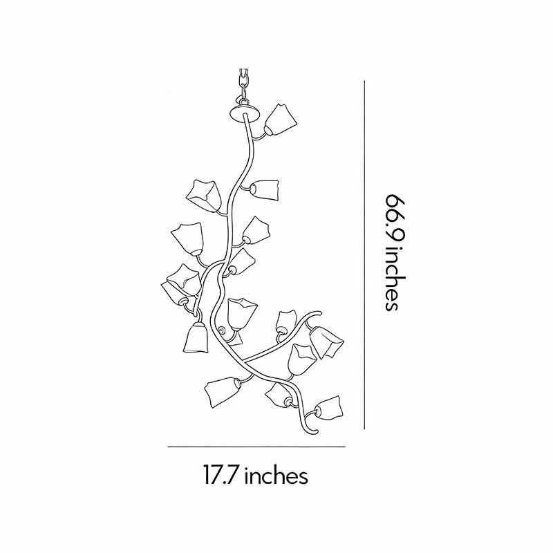 Multi light pendant chandelier dimension diagram showing a 66.9-inch height and 17.7-inch width.