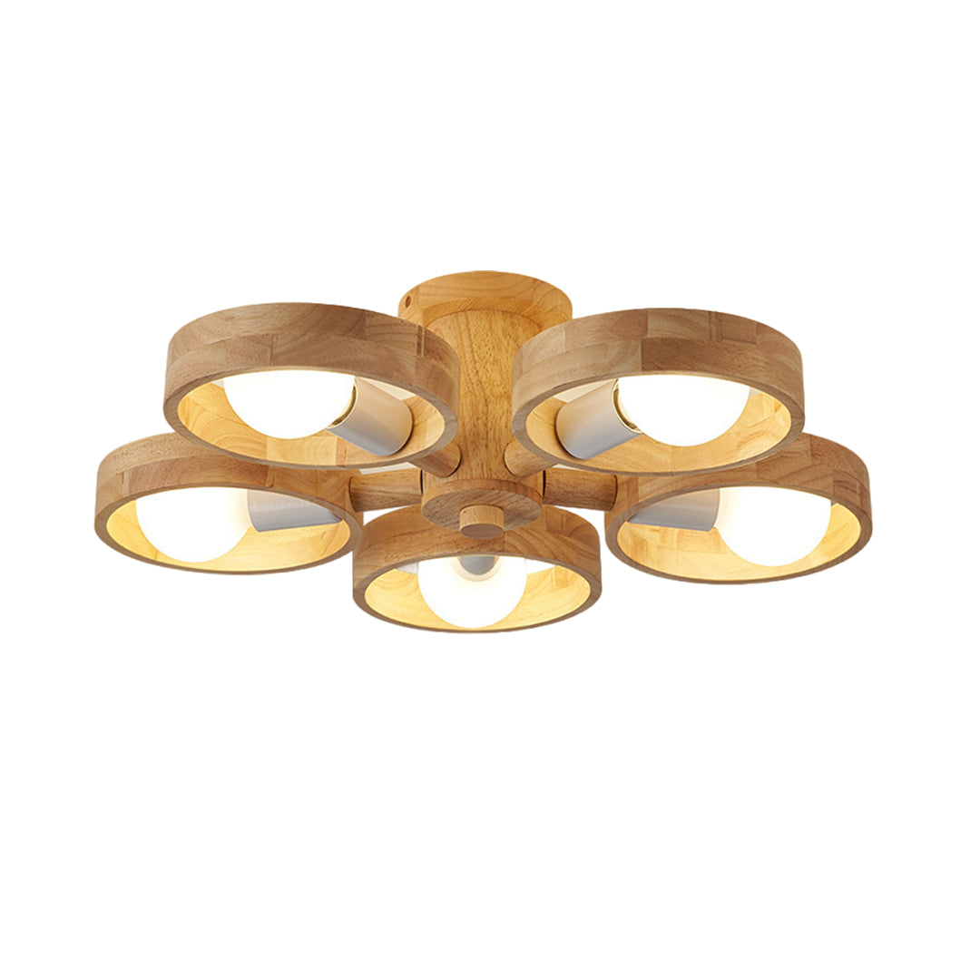 Multi-light brass glass shade chandelier with six arms and wall light configuration