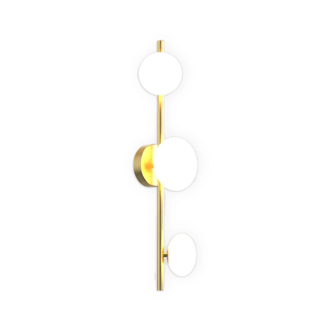 Multi light wall sconce alternative design with slim vertical rod and evenly spaced light elements.