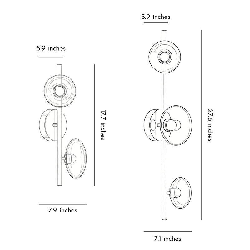 Dimension diagram of multi light wall sconce showing height, width, and mounting specifications.