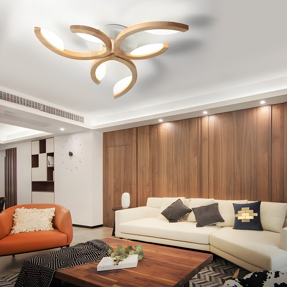 Multi - lights Floral Design Wood Semi Flush Mount Ceiling Light for Living Room
