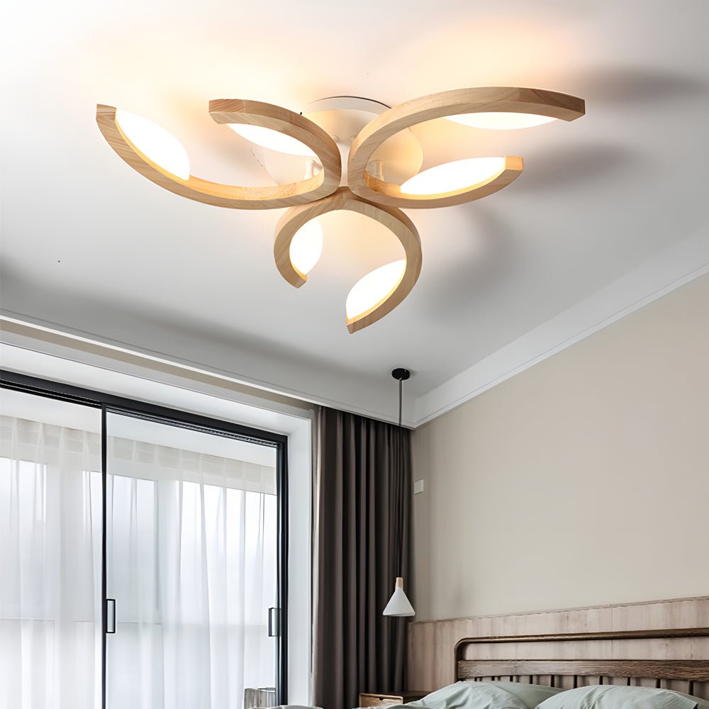 Multi - lights Floral Design Wood Semi Flush Mount Ceiling Light for Living Room