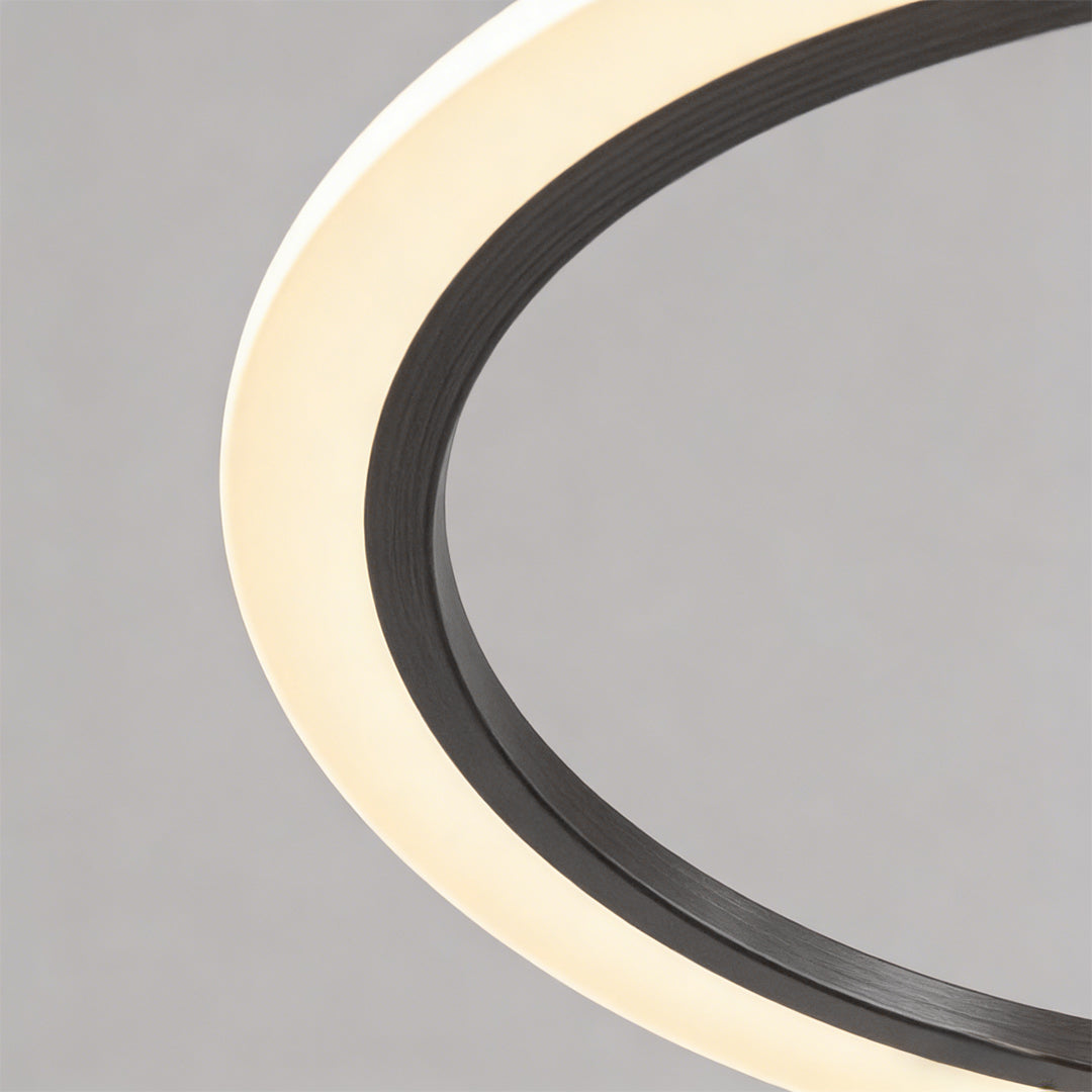 Close-up detail of LED lighting on a multi ring chandelier.