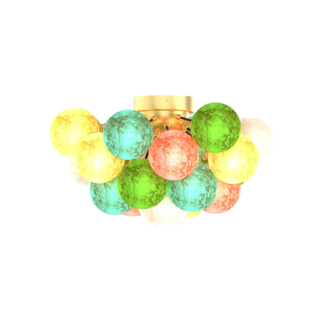 Alternative design of multicolor glass flush mount ceiling light with vibrant clustered spheres.