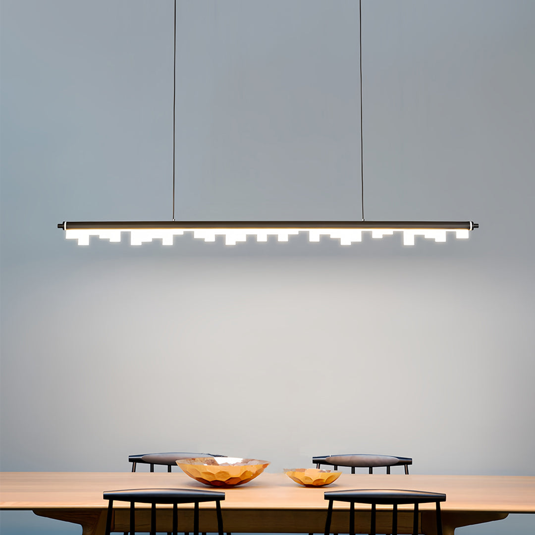 Sleek black metal pendant light with clean lines enhancing modern conference room atmosphere