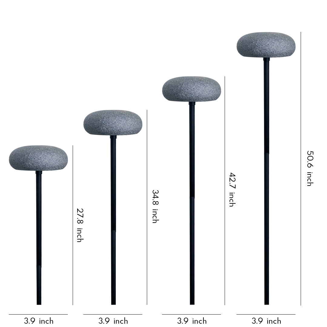 Multiple modern mushroom pathway lights in varying heights displayed on a clean white background.