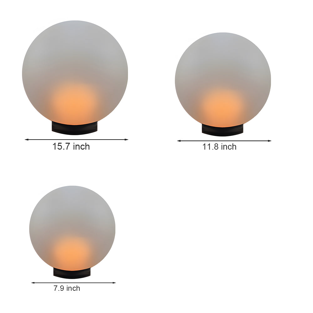 Silver Metal Table Lamp round globe light collection showing multiple sizes with warm LED glow on white background display