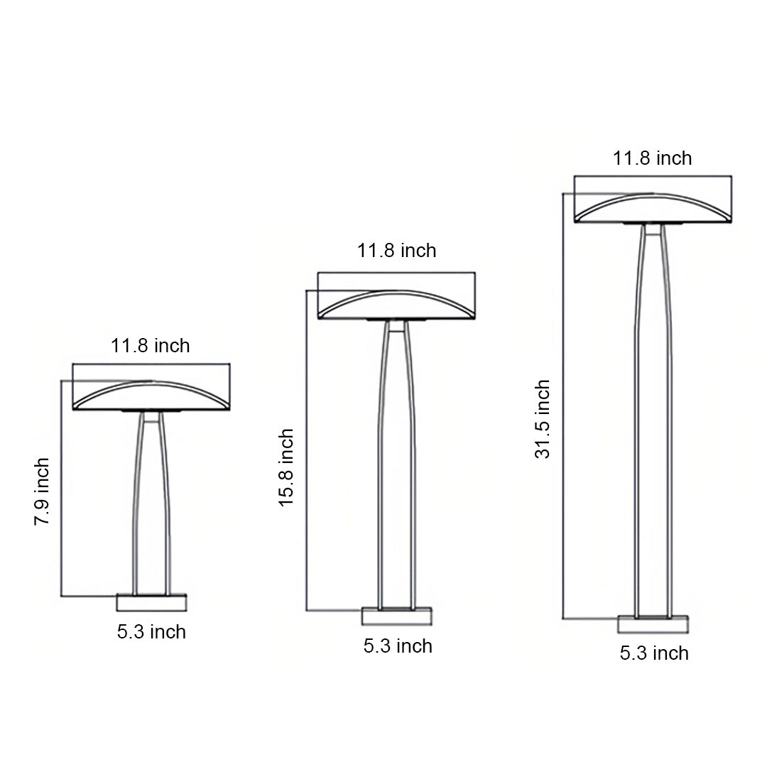 Detailed technical dimensions and specifications for a modern mushroom-shaped outdoor bollard light.