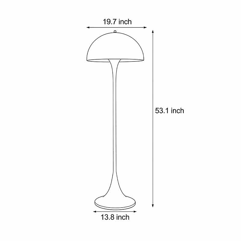 Technical diagram of mushroom floor lamp showing dimensions and installation details.