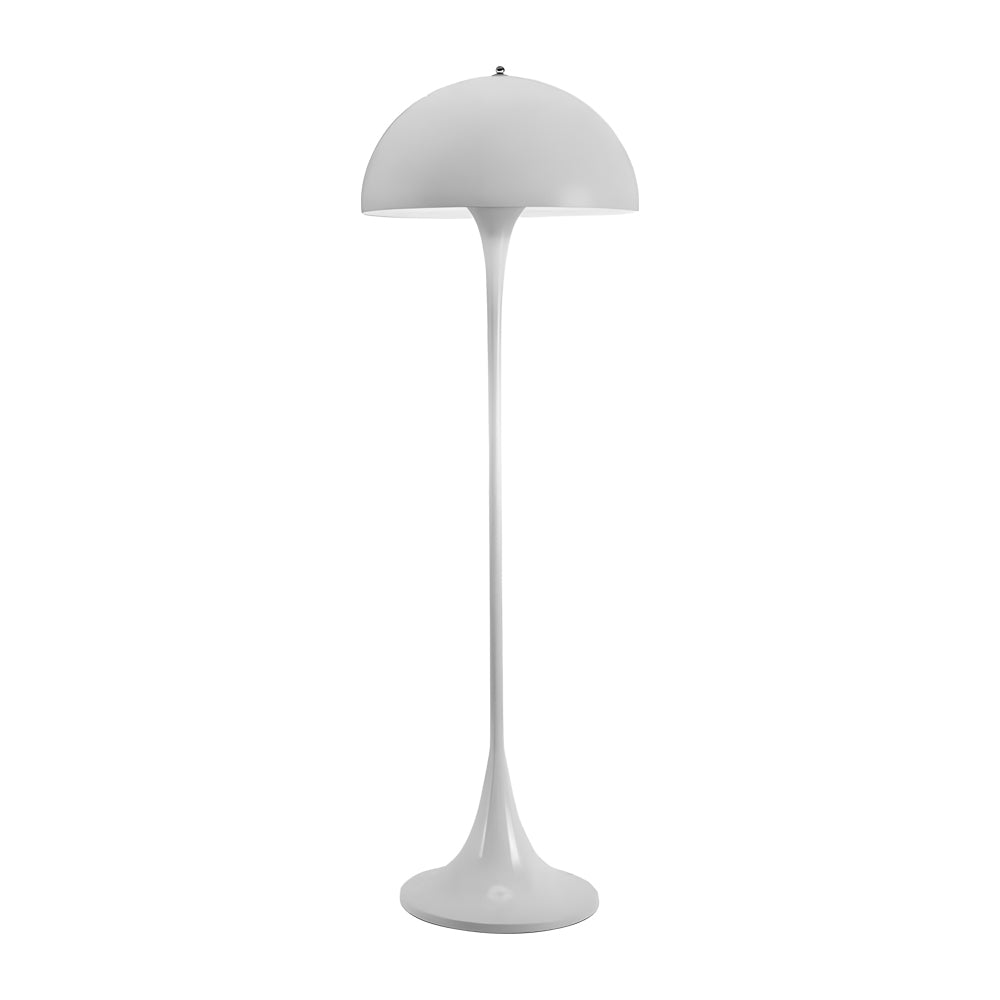 Mushroom floor lamp with a white shade, providing ambient lighting in a stylish room.