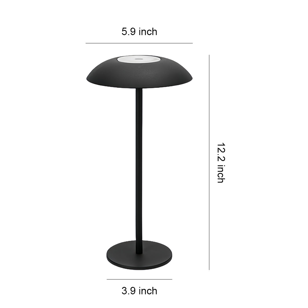 Technical specifications for small black pendant light designed as contemporary table lamp with mushroom shade
