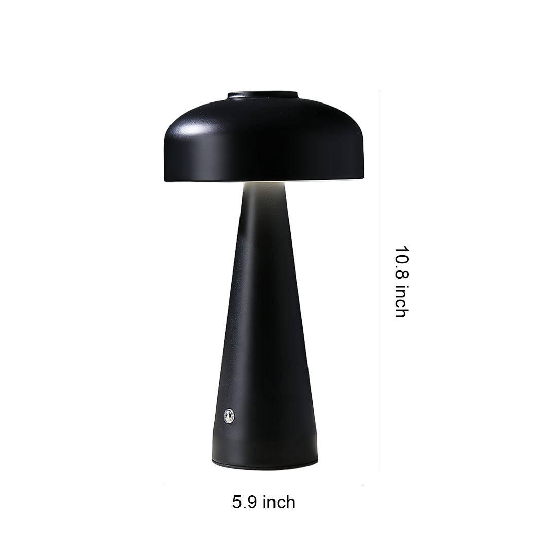 Technical specifications for small black pendant light with distinctive mushroom-shaped table lamp design