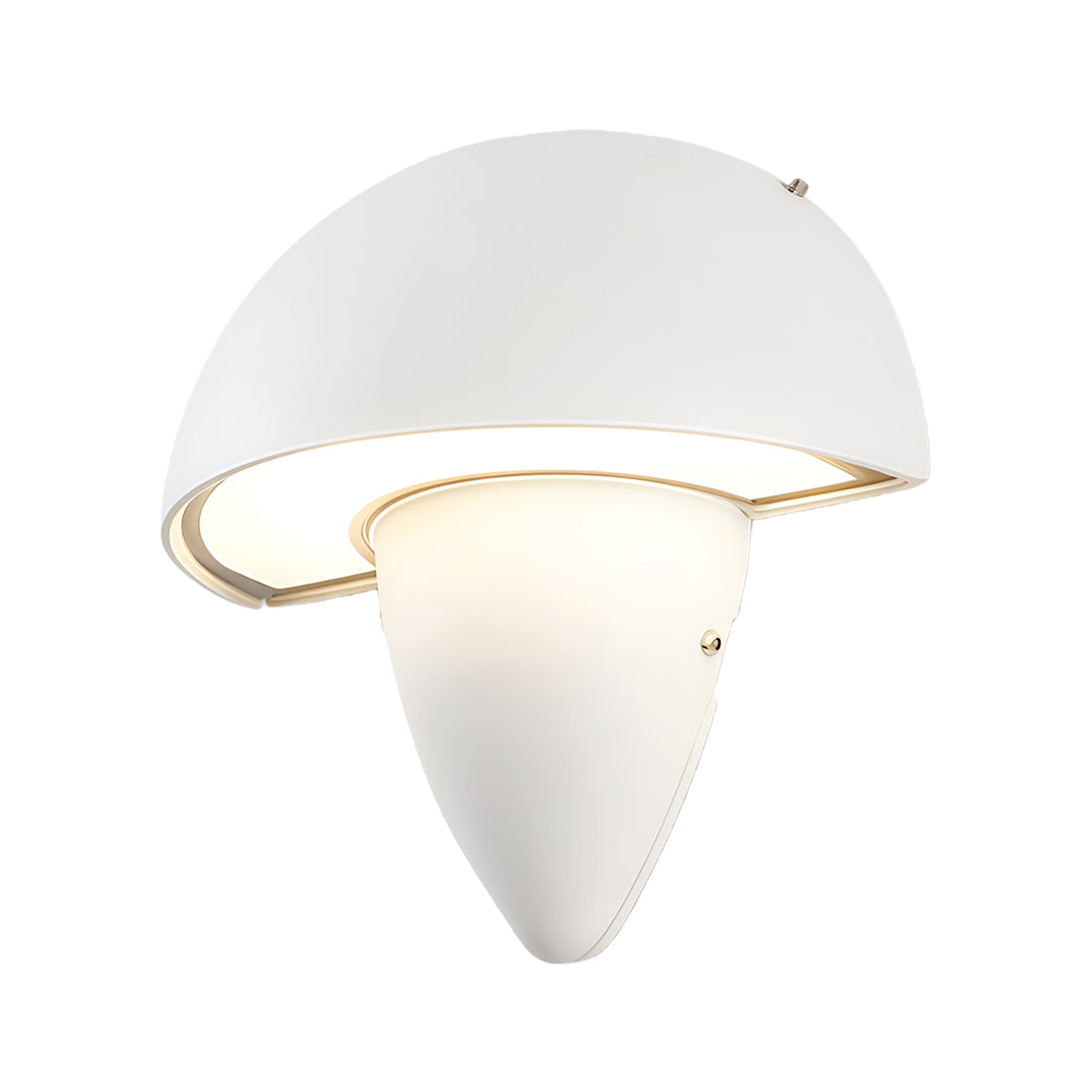 Black mushroom wall light mounted on a garden wall, providing an elegant and modern lighting solution.