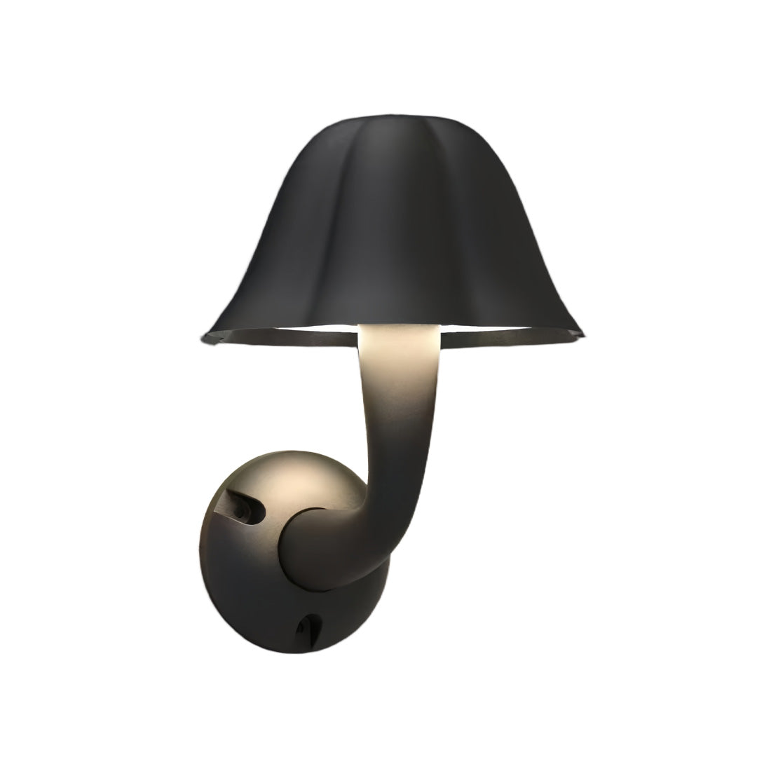 Single black mushroom wall light product shot on a clean white background.