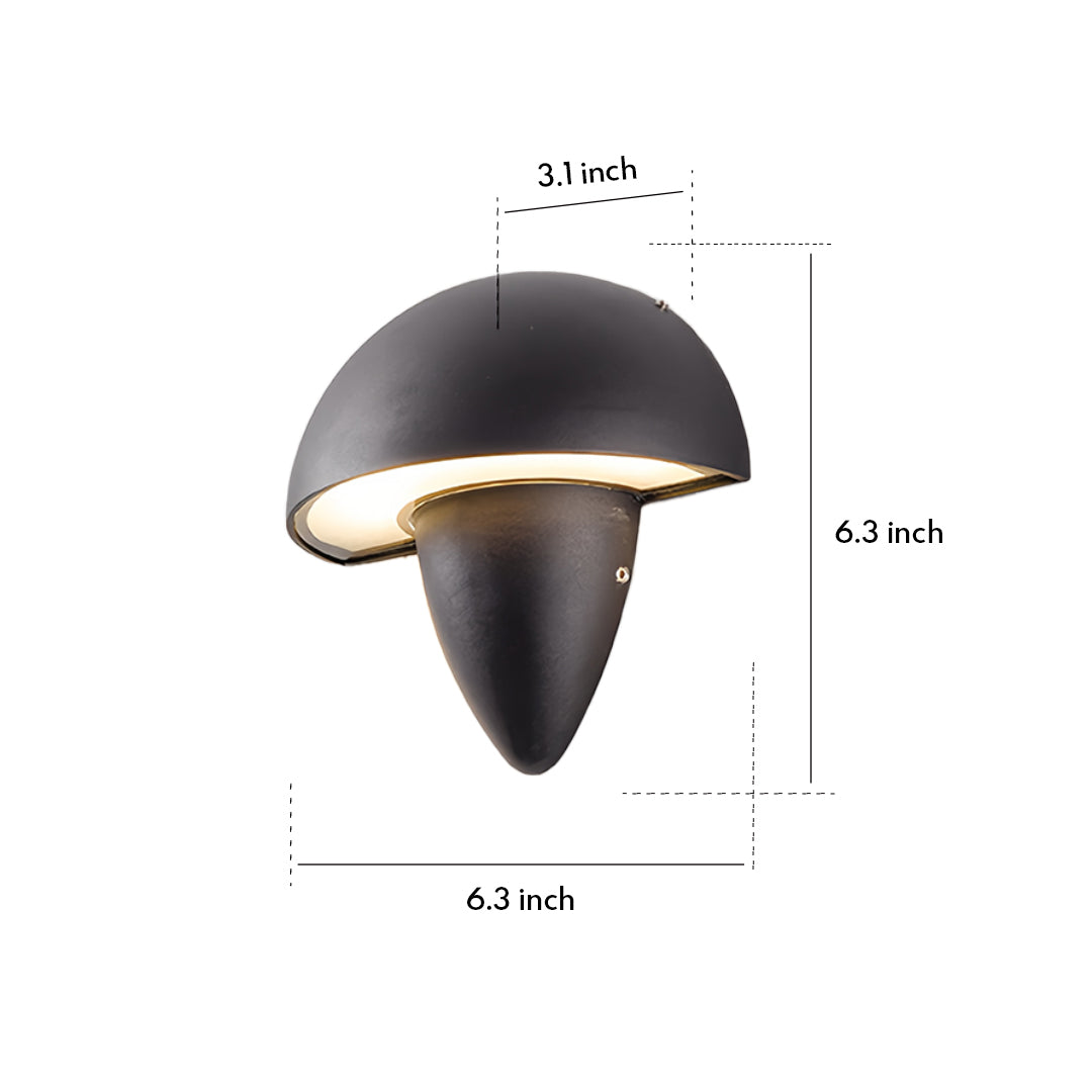 Mushroom-shaped wall light in white, installed on an exterior wall, illuminating the surrounding area with a soft glow.
