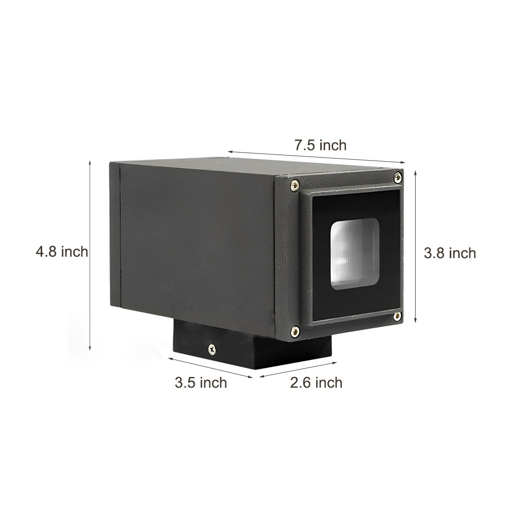 Dimension diagram of narrow beam wall sconce showing width height and depth measurements.