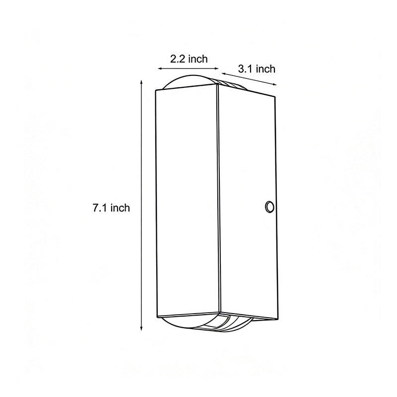 Technical line drawing of a narrow beam wall sconce with dimensions, useful for installation and architectural planning.