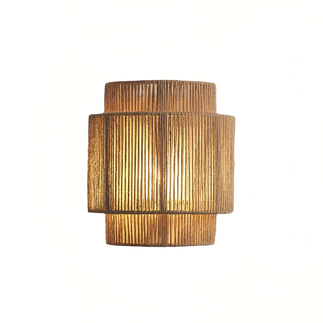 Natural bamboo japanese wall sconce light with traditional tiered design and warm wood finish