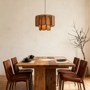 Bamboo pendant light with a natural finish, perfect for illuminating kitchen counters and island areas.