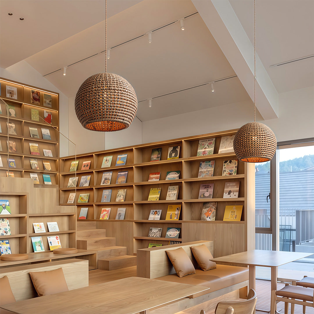 Natural Japanese paper pendant light creating a tranquil atmosphere in a modern home setting.