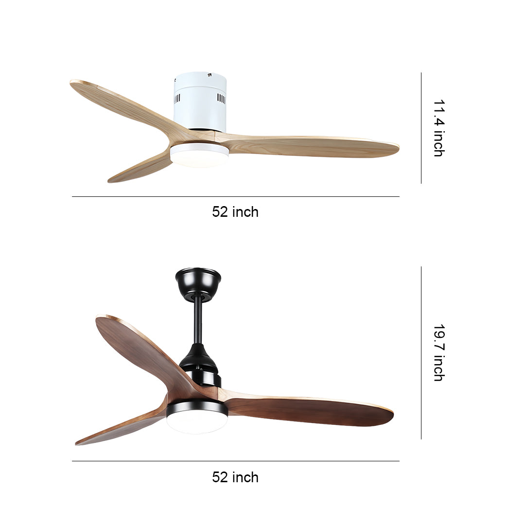 Modern wooden ceiling fan with light featuring natural wood blades and white housing