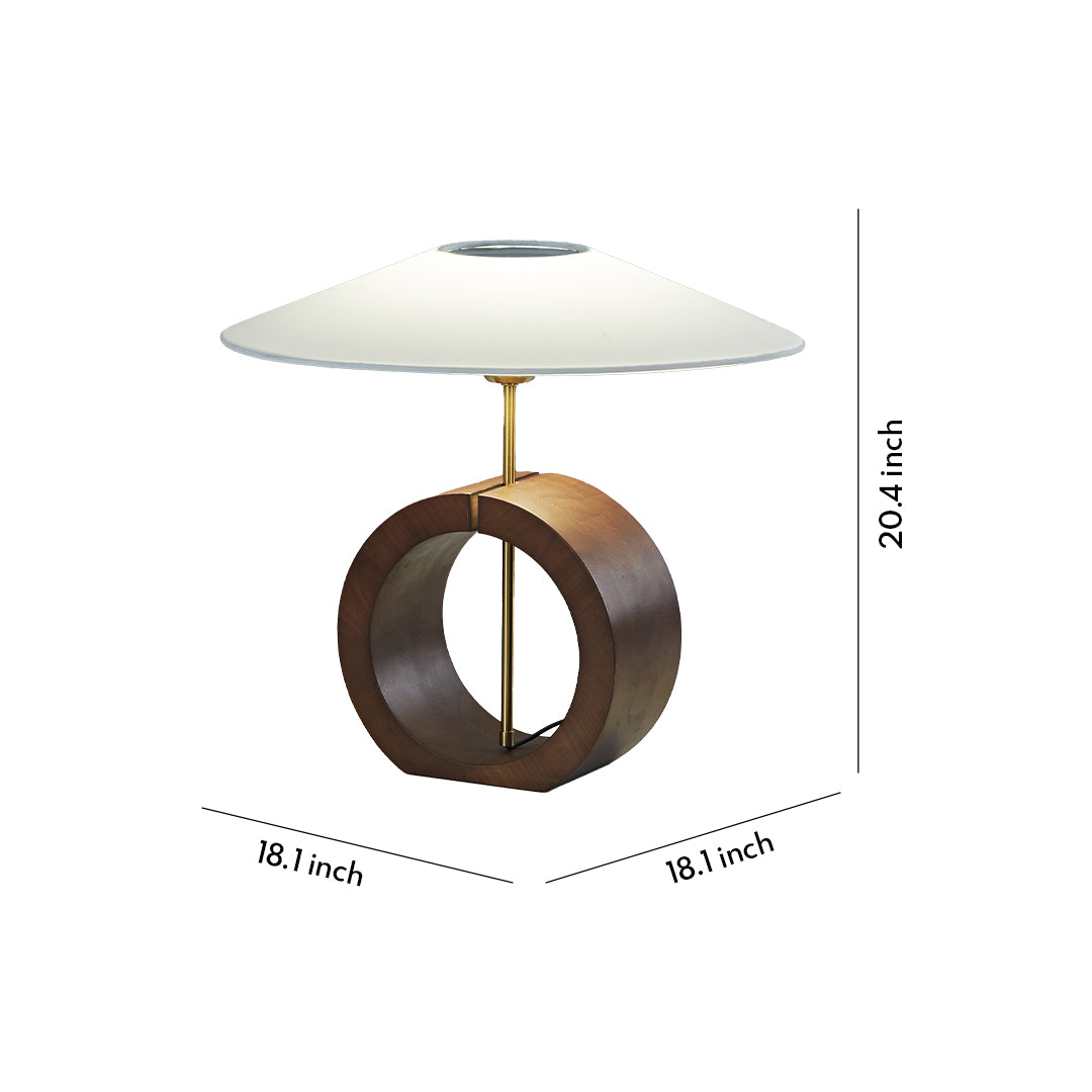 Natural wood table lamp size chart showing lamp height and base diameter.