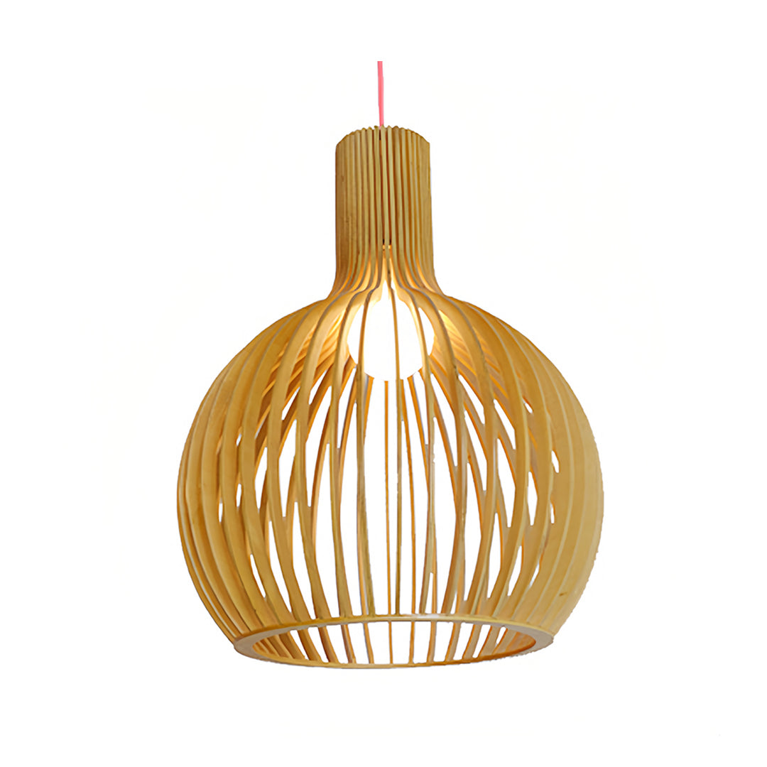 Natural wooden bird cage pendant light, rustic and modern indoor lighting solution