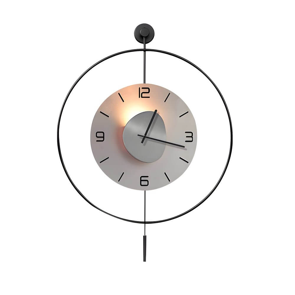 Night light wall clock with a bright light effect, highlighting its modern aesthetic.