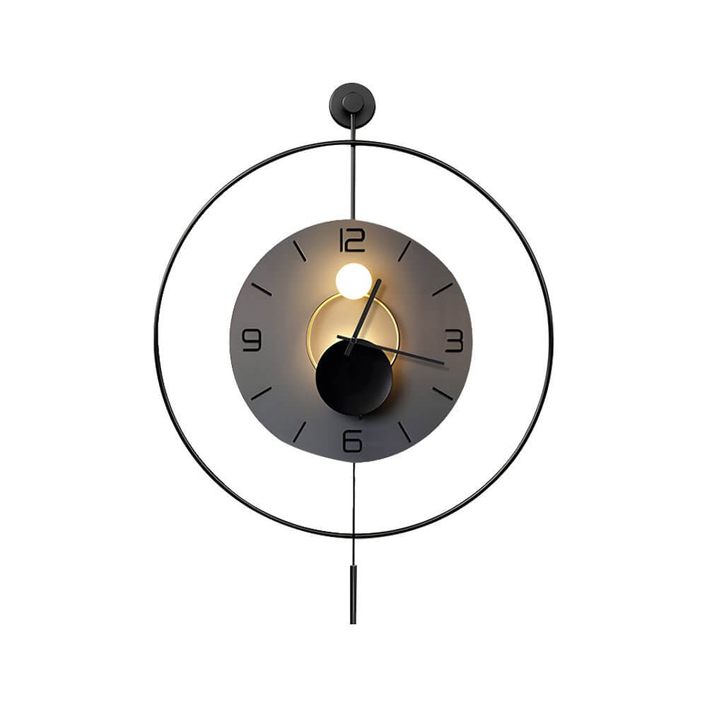 Night light wall clock with a close-up of its illuminated face and hands.