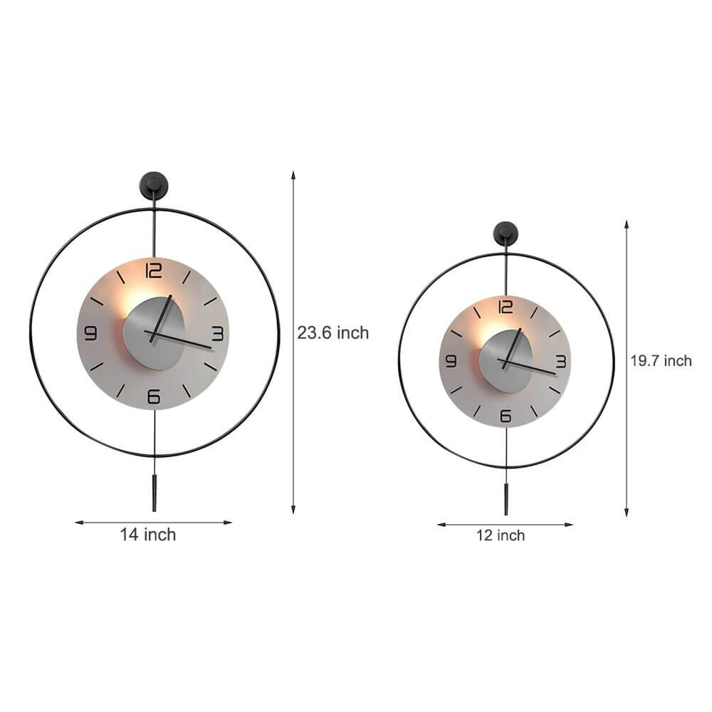 Line drawing of night light wall clock dimensions, providing installation specifications.