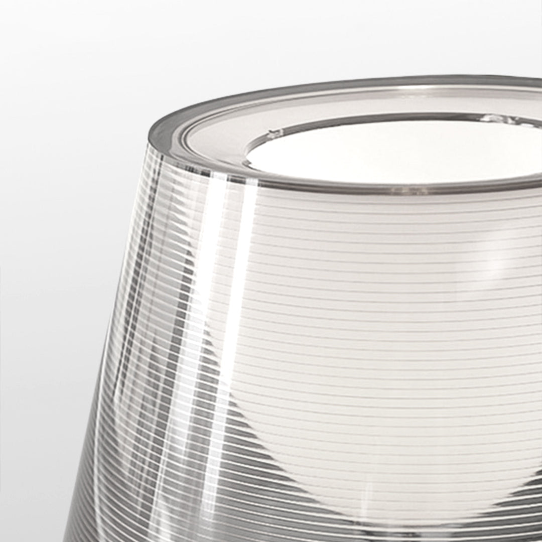 Nordic floor lamp shade detail revealing striped texture pattern and quality construction materials