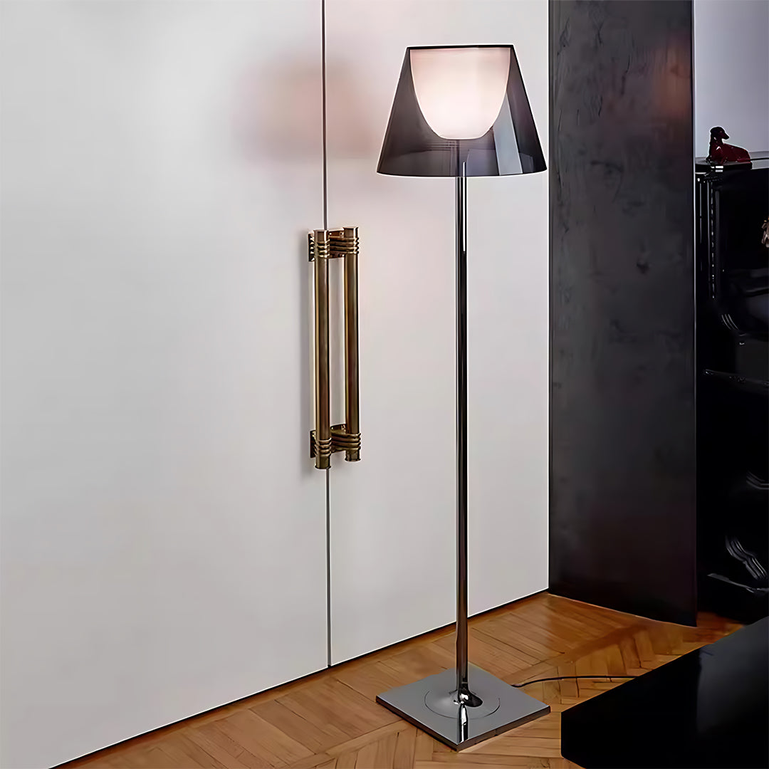 Pair of Nordic floor lamps in modern bedroom providing balanced ambient lighting and symmetry