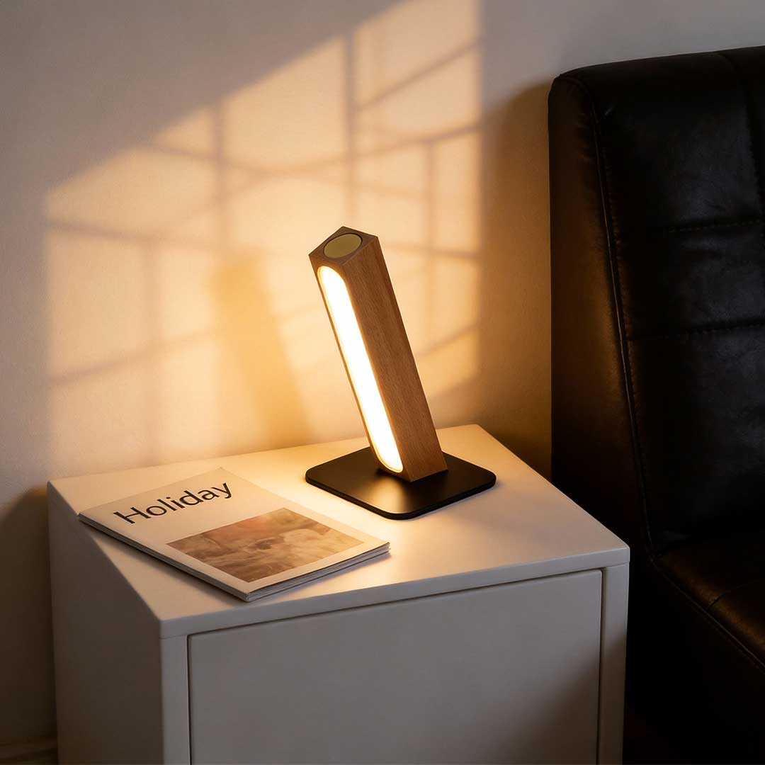 Modern Nordic LED desk light with angular design, offering bright and efficient illumination for desk work.