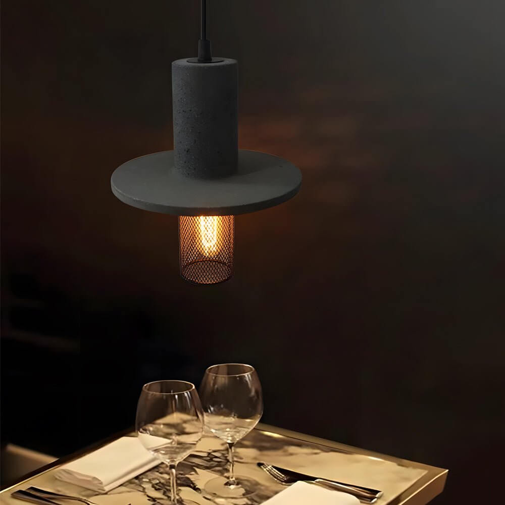 Nordic Minimalist Retro Industrial Cement & Mesh LED Pendant Light