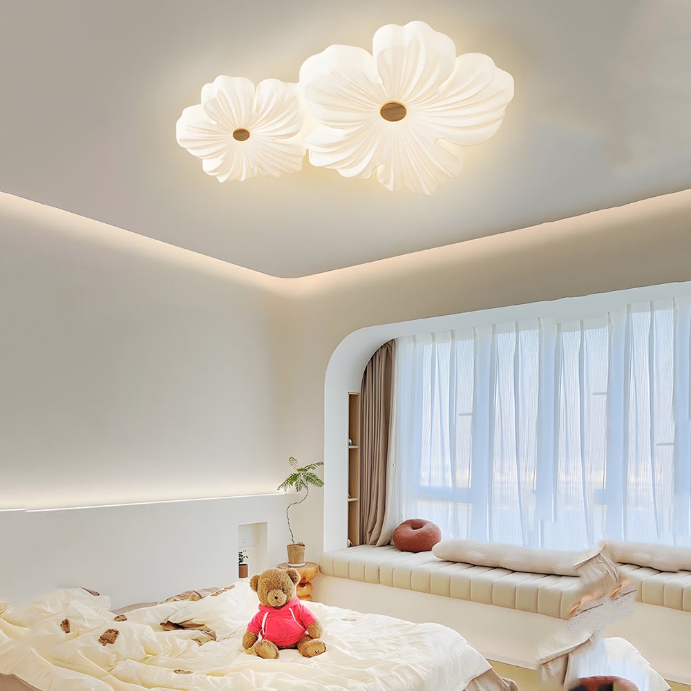Nordic White Acrylic Flower Bedroom Ceiling Lamp - LED 3 - Step Dimming