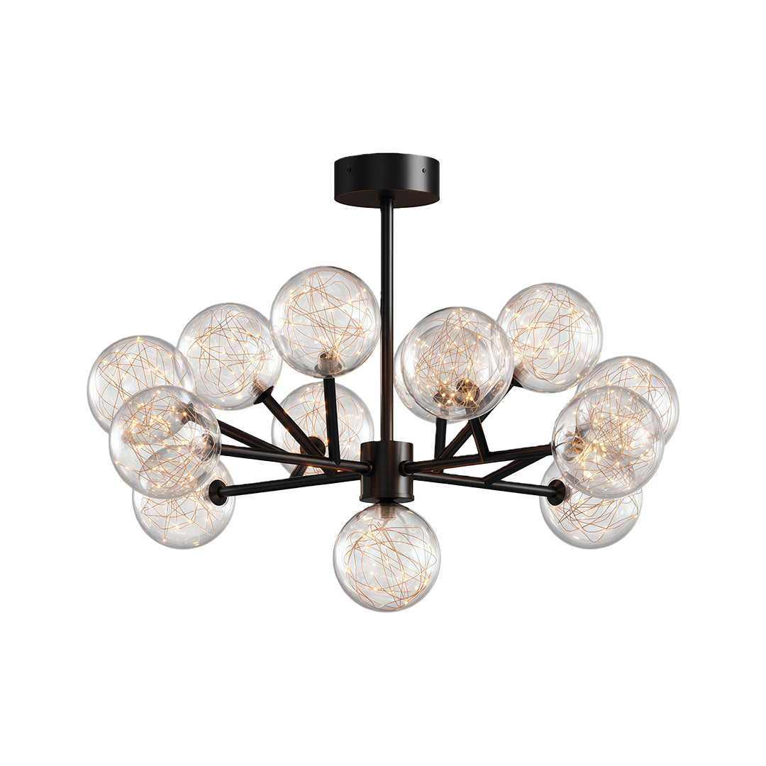 Modern glass globe chandelier in oil-rubbed bronze with asymmetrical globe arrangement