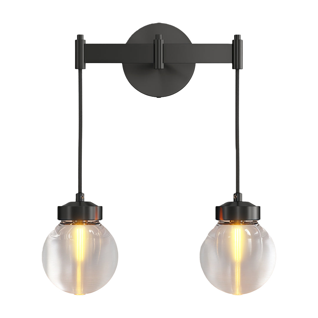 Small modern chandeliers in oil-rubbed bronze with dual glass globe arrangement