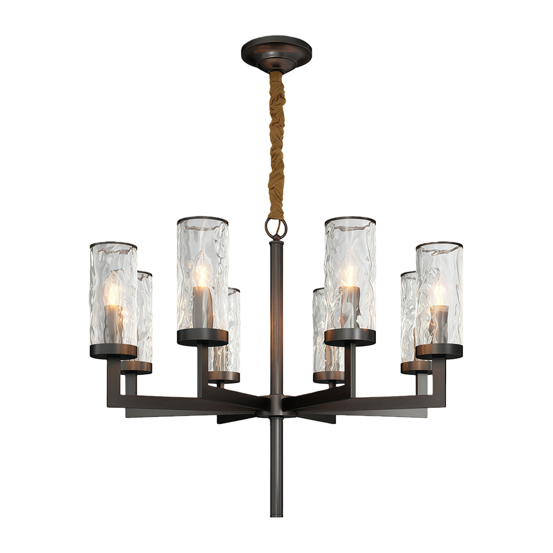 Island chandelier modern in oil-rubbed bronze with industrial glass shade configuration