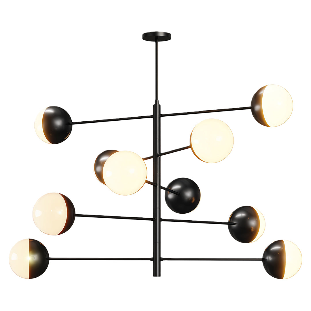 Globe light chandelier in oil-rubbed bronze with multi-directional globe design