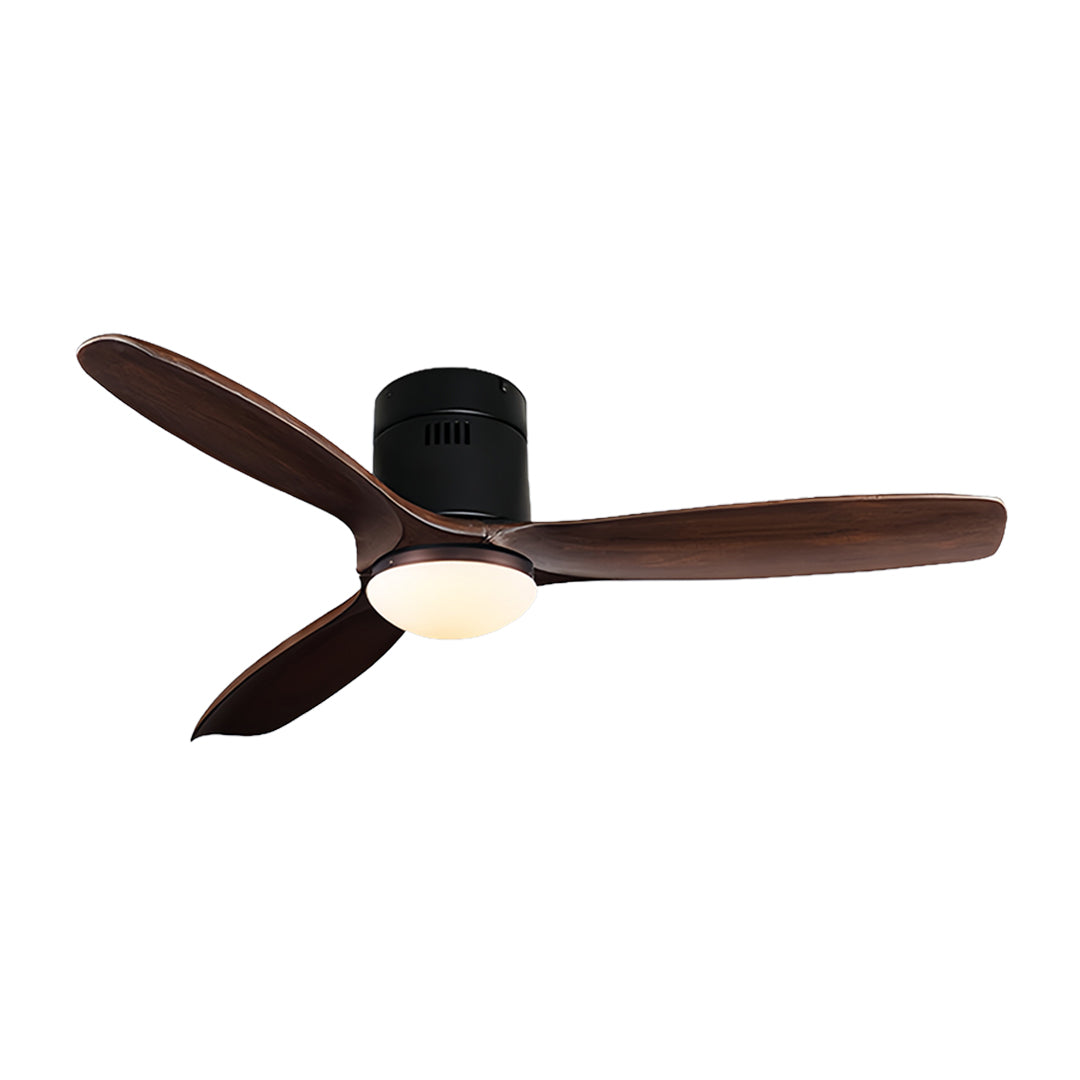 Sleek wooden ceiling fans with light in oil-rubbed bronze with dark wood grain blades