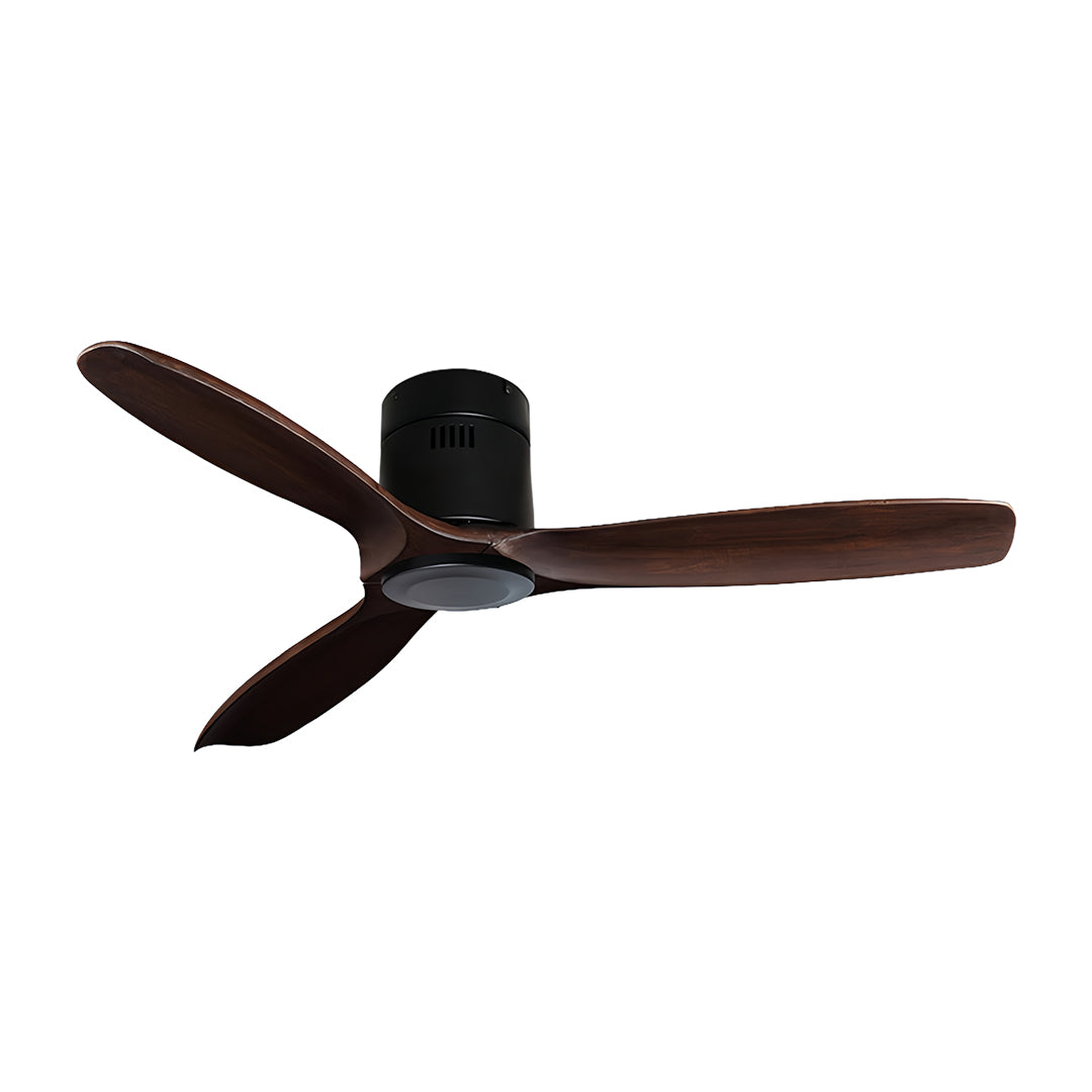 Sleek wooden ceiling fans with light in oil-rubbed bronze with dark wood grain blades