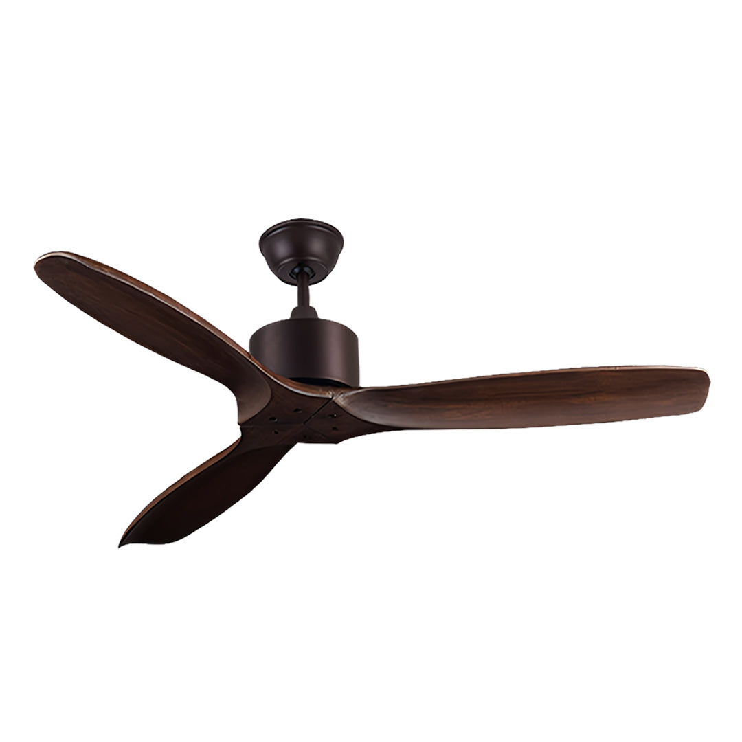 Sleek wooden ceiling fans with light in oil-rubbed bronze with dark wood grain blades