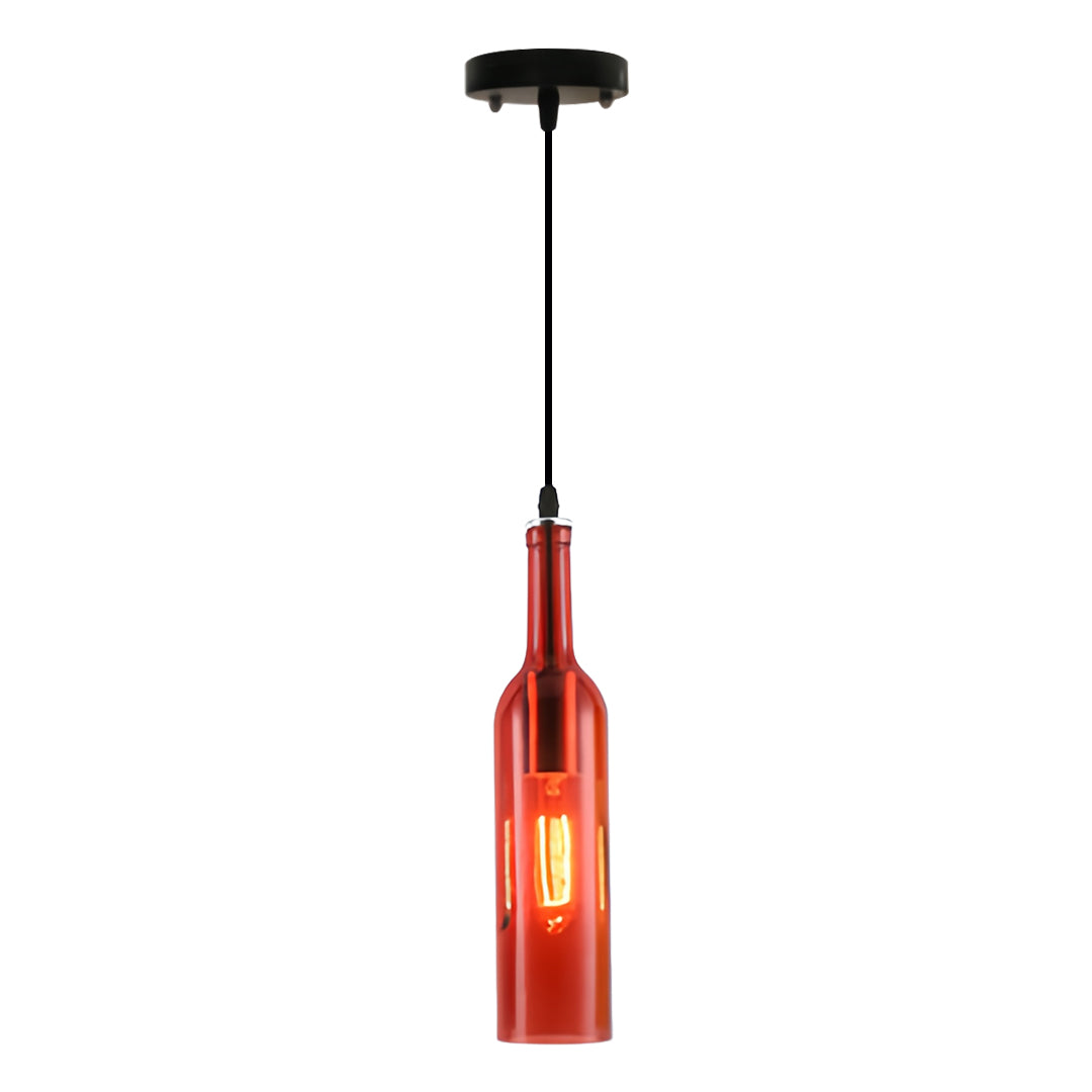 Orange wine bottle pendant light with coral glass shade for vibrant interior lighting