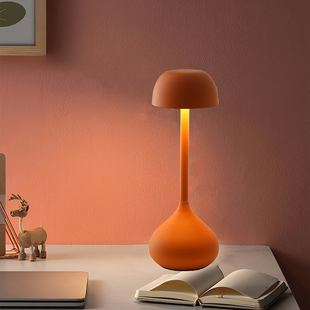 Orange rustic metal table lamps providing warm glow in cozy interior design